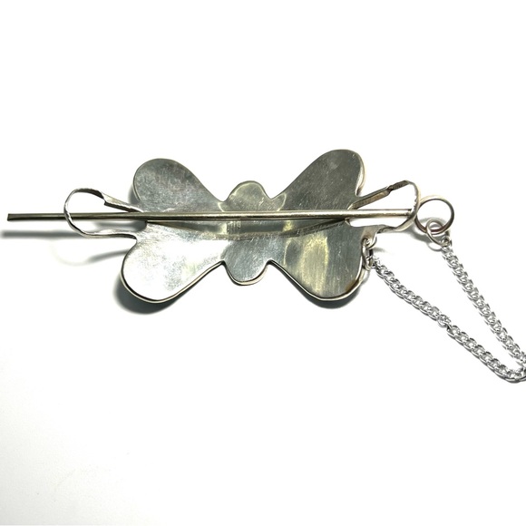 Vintage Mexico Silver Turquoise Inlay Butterfly Hair Clip Barrette Stick Pin main image 6